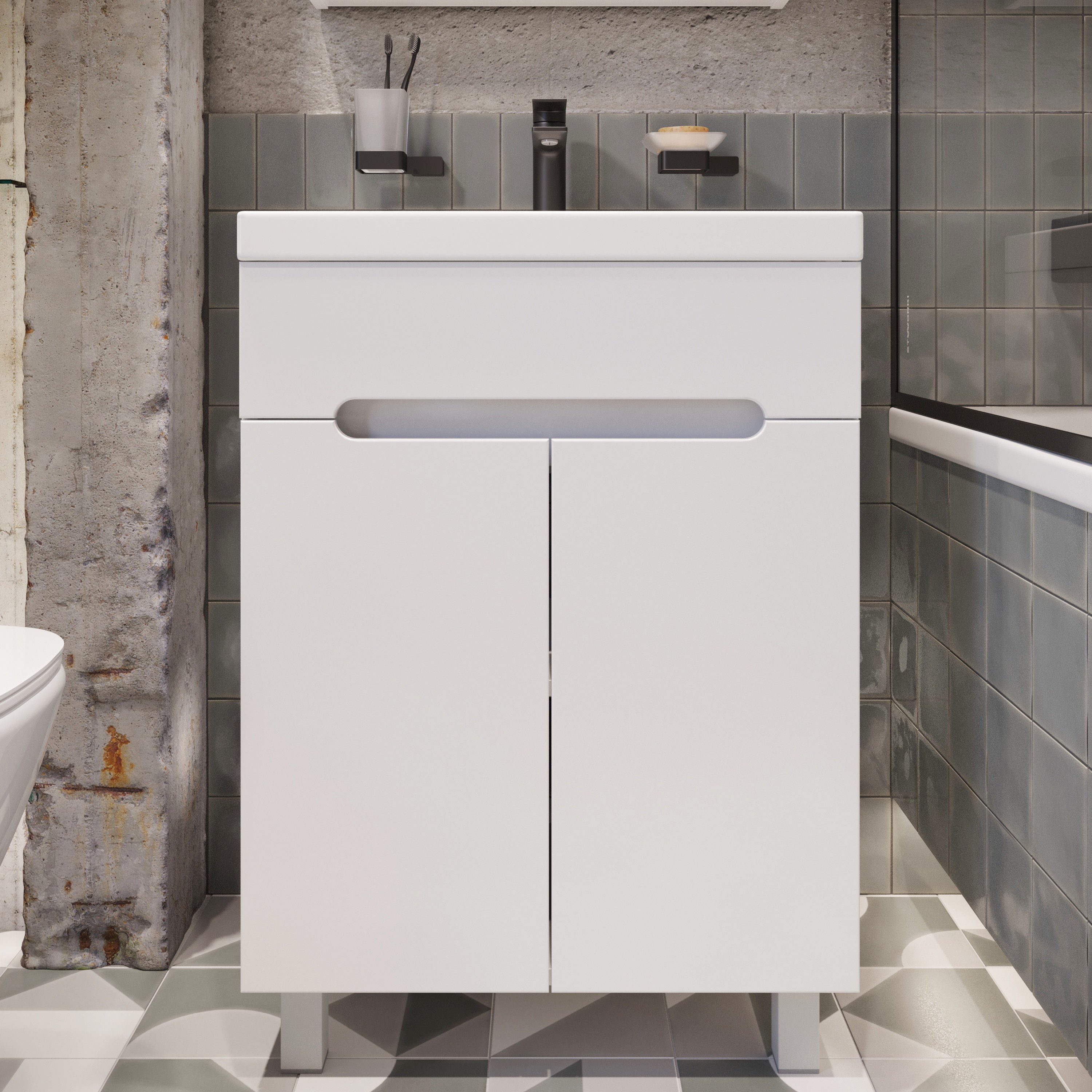 Тумба с раковиной DIWO Коломна 60 напольная, глянцевая белая - купить ...